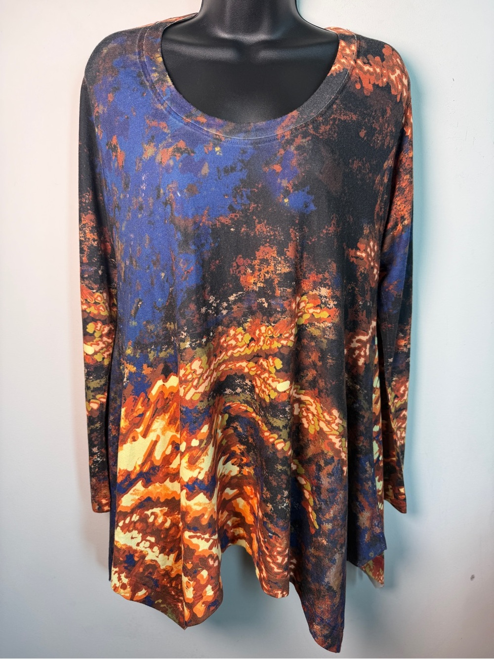 Soft Surroundings Abstract Watercolor Print Top Blue Orange Sz M